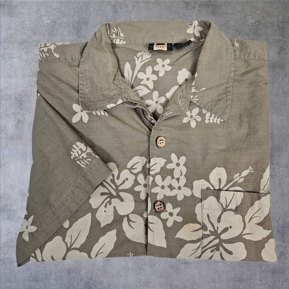 Vintage 80s Metro One Hawaiian Shirt Neutral Tropical Hibiscus Flower Large B61